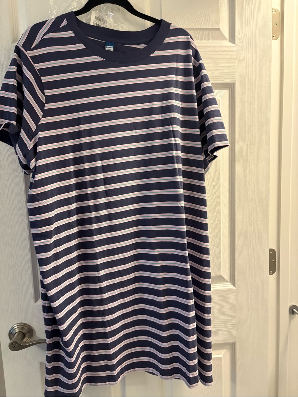Old Navy Navy and White Striped Short Sleeve Crew Shirt